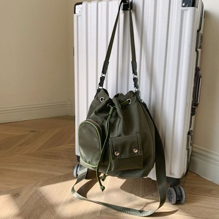 Nylon Spandtaske med Snøre, Skuldertaske, GRØN