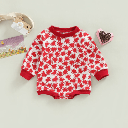 Nyfödd Långärmad Hjärta Print Romper Crew Neck Söt Jumpsuit