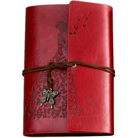 Vintage Sommerfugl og Prinsessen Læder Notesbog Skrive PU Cover Ringbind (rød)