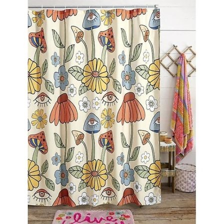 180*200cm Retro 70-tals duschdraperi psykedeliskt blommönster