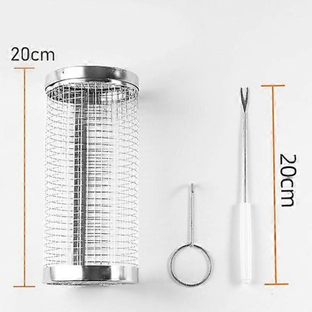 Automatisk grill i rustfrit stål til udendørs brug med 10 BBQ-klistermærker, justerbar bredde, BBQ-spyd, rulle værktøj [db]