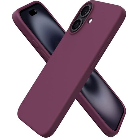 iPhone 16 Skal 6.1", Tunt Flytande Silikon 3 Lager Fulltäckande Mjukt Gel Gummi 16 Mobilskal Fodral 6.1 tum - Vinröd