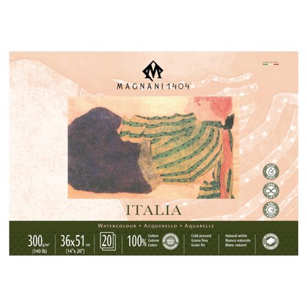 Magnani Aquarelblok Italia 100% Katoen 300g Fine Grain 36x51cm 20 Sheets