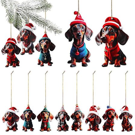 10 stk Julehengende anheng Dachshund figurer Juletre Hjemdekorasjoner {Db)