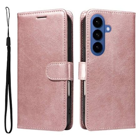 Samsung Galaxy S26 / S26 Pro Plånboksfodral Konstläder Med Rem - Roséguld