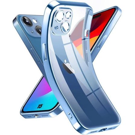 Skyddshölje - Silikon - för iPhone 15 - Stötsäker - Repfria - Transparent med Blå Kant