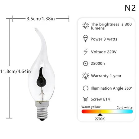 IC E14 E27 LED Edison-pære 3W 220V Flammebrannbelysning Lampara Tun 2