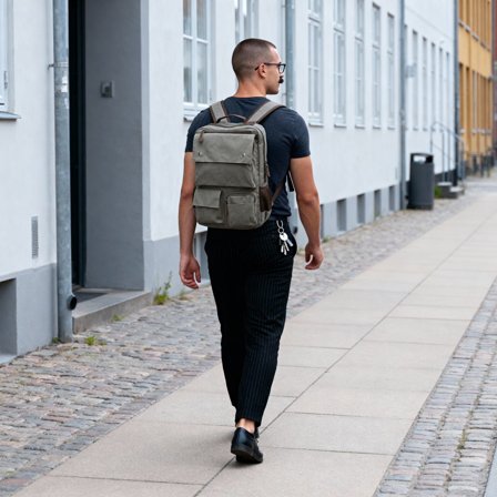 Sac à dos compact en toile gris métallique et cuir marron pour hommes - Sacs à dos - pour Hommes - Trendhim