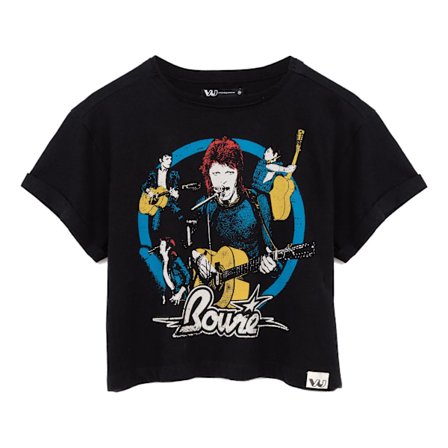 David Bowie Dam/Kvinnor Crop T-Shirt L Svart/Blå/Vit