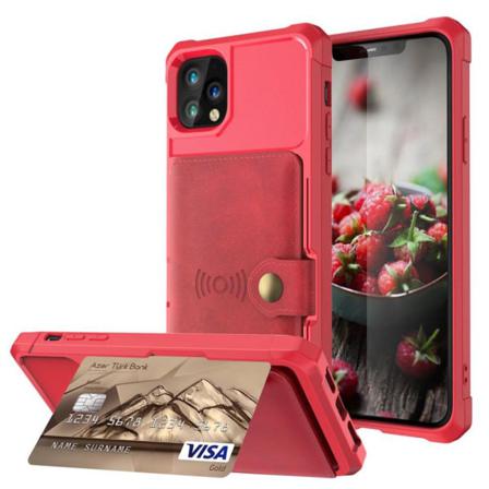 Iphone 11 Pro Max - Smidigt Stilsäkert Skal Med Kortfack Röd