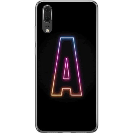 Kompatibel Mobilcover til Huawei Huawei P20 Minimalistisk neonbogstav A i regnbuefarvet lys mod sort baggrund i moderne typografisk stil