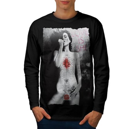 Girl Naken Love She Sexy Men Blacklong Sleeve T-shirt