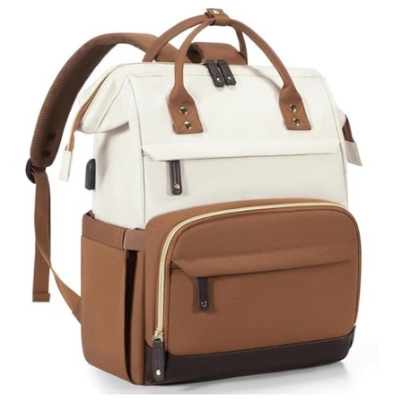 Laptop Ryggsäck Kvinnor 15.6 tum, med USB-port för Arbete, Business College Resor, Ryggsäck för Lärare Sjuksköterska, Brun