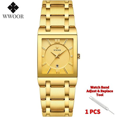 Relogio Masculino WWOOR watch herr fyrkantiga herrklockor Toppmärke Lyx gyllene kvarts rostfritt stål vattentät watch