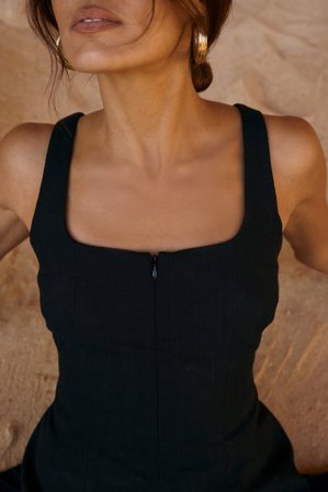 NA-KD Linen Blend Hourglass Top - Tøj i linen - Sort - EU 32