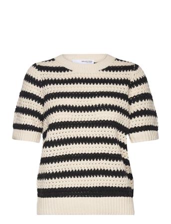 Slfalby Ss Knit O-Neck Pullover Beige Selected Femme*Betinget Tilbud