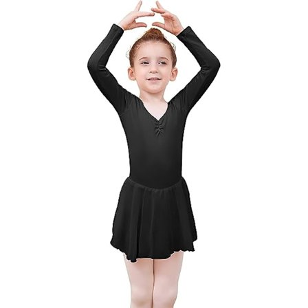 Jente ballettkjole barn ballett trikotkjole barn V-hals kort/lang ermeturnkostyme dansetøy med chiffonskjørt