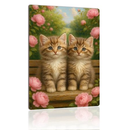 Killinger med roser metalskilt sød kat vægkunst vintage blikskilt boligindretning plade til katteelskere