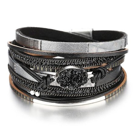 Diamantbesatt läder flerskikts handvävt retro grus armband dam europeiska och amerikanska smycken