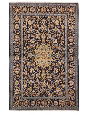 Tapete Persa Kashan Fine 145X221 Preto/Castanho (Lã, Pérsia/Irão)