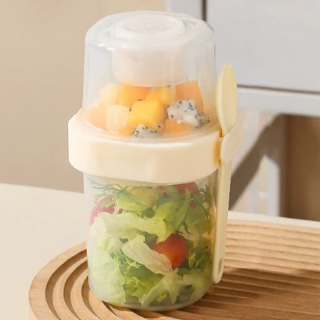 Yoghurtkopp med sked, lätt att bära, 901-1000 ml läckagesäker yoghurtkopp lunchlåda, beige