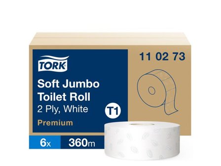 TORK Toalettpapper Jumbo Soft T1, 2-lag, 1 800 ark, präglad, vit - Lyreco - Städ och hygien - Toalettpapper och torkpapper - Toalettpapper - rulle