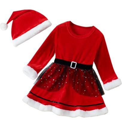 Flickor Långärmade Julklänningar Med Hatt 2 Delar Outfits
