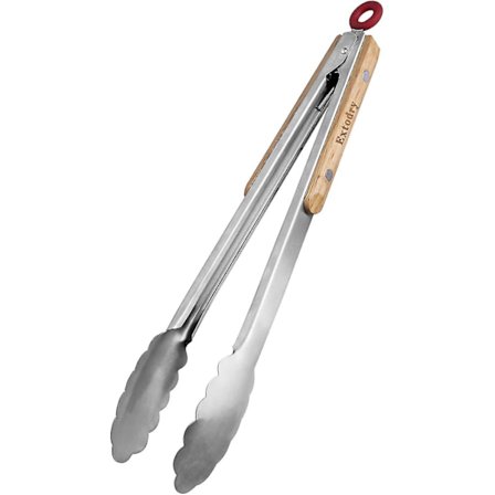 Robuste grilltang i rustfritt stål (33 cm) Kjøkkentenger, enkle å holde varmeresistente trehåndtak Matlagingstenger, for kjøtt, spaghetti, pølse til