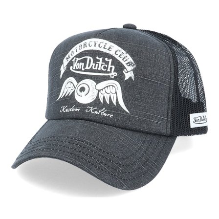Von Dutch - Motorcycle Club Crew Vintage Black/Black Trucker Trucker Black Cap - @ Hatstore
