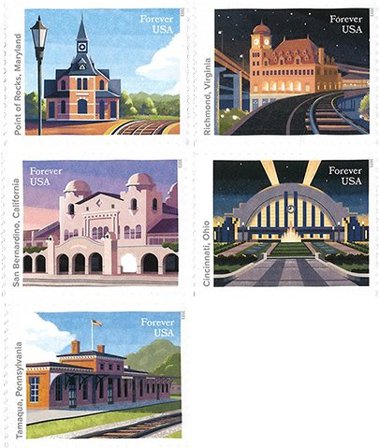 USA - Jernbanestationer - Postfrisk 5-stribe