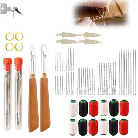 74 stk. syverktøysett: Håndnåler i rustfritt stål med tråder for håndverk og søm