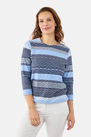 BRANDTEX - 3/4 Ærmet T-shirt - Blå Mix - Stribet