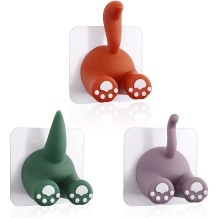 3-pack multifunktionsdjursvanskrokar, tecknad självhäftande väggfästekrok, söt tandborsthållare, köksbadrumsredskapshängare för att hänga handduk Ke