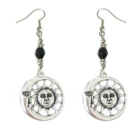 Örhängen Sol Måne Svart Pärla Wicca Pagan Moon Sun Silver