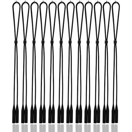 Justerbar brillesnor brilleholder 12-pakning med brillerengjøringsklut, silikon solbrilleholder snor, brilleholder svart