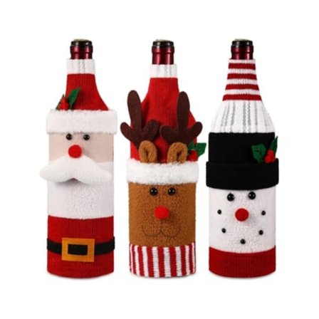 3-delt julegensersett, håndlaget vinflaske-trekk, vinflaskeholder