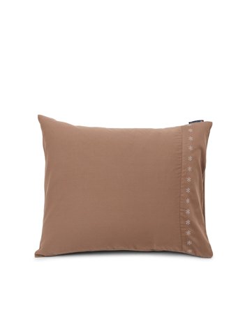 Lexington Snowflake Embroidered Cotton Sateen Pillowcase, Mid Brown/White