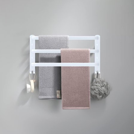 Seinälle kiinnitettävä pyyheteline (valkoinen, 40 cm), kylpyhuoneen pyyheteline, pyyhe