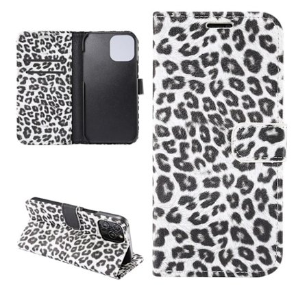 iPhone 12/12 Pro Lommebok-deksel Leopard - Hvit