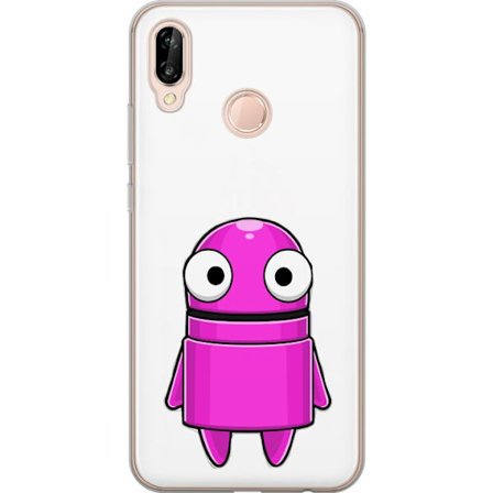 Yhteensopiva Puhelinkuori Huawei Huawei P20 lite Roosa piirretty hahmo, jossa pyöreä muoto ja suuret silmät tummalla taustalla