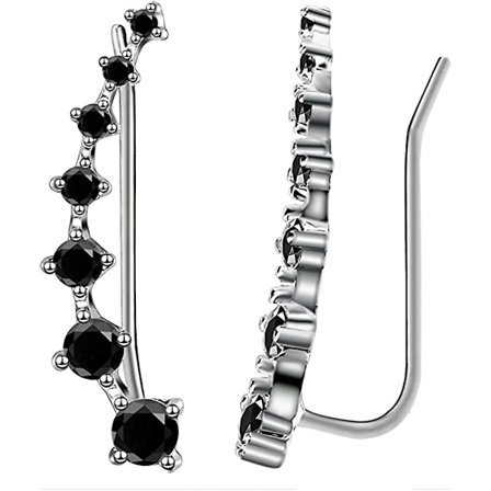 Örhängen i äkta silver med fullständig diamant, hypoallergena örhängen (svart diamant)