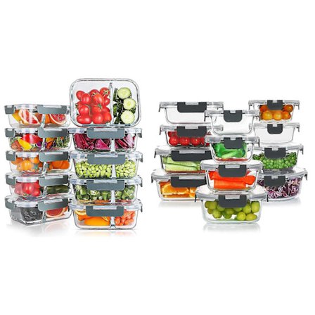 Matbeholdere i glass 30 oz, 2-roms, 10-pakning, lokk, BPA-fri, lufttett