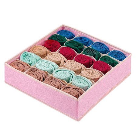 Foldbar opbevaringskube, skuffe til opbevaring af undertøj, rumdeler, opbevaringsboks til underskab, 24-rums stofopbevaringsboks (pink)