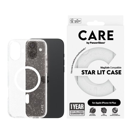 CARE by Panzer Flagship Case Urban Combat Star Lit w. White MagSafe iPhone 16 Plus PanzerGlass - High quality tempered glass screen protector