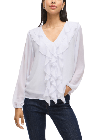 Vila Blouse VIANE L/S V-NECK FRILL TOP Blusar Dam Vit 40