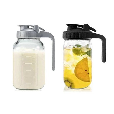 2-pakning 946 ml Glasskanne med Lokk - Fløtemugge for Solte, Juice, Kaldtraket Kaffe, Oppbevaringsbeholder for Morsmelk