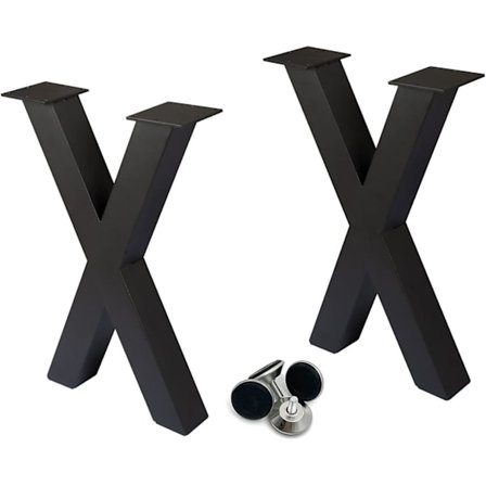 16 tum bänkben, X-formade metallben för soffbord, set om 2, svart