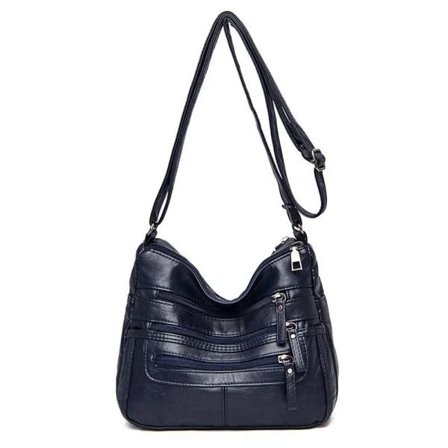 Dame skuldertasker i blødt læder, flerlags vintage sort