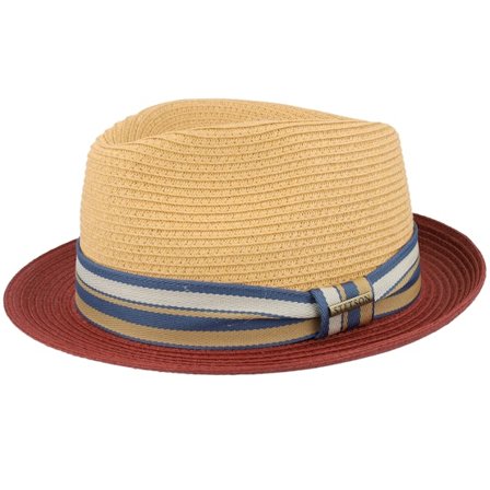 Stetson - Beige straw Hoed - Red/Beige Trilby Straw Hat @ Hatstore