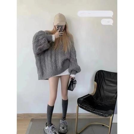 Kvinder Strik Efterår Vinter Sweater Candy Farve V-hals Løs, matchende fortykket frakke Gray 68*136*40cm